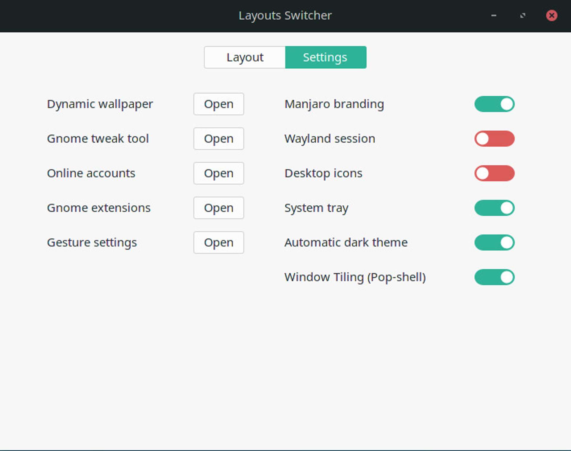 Manjaro layout switcher settings