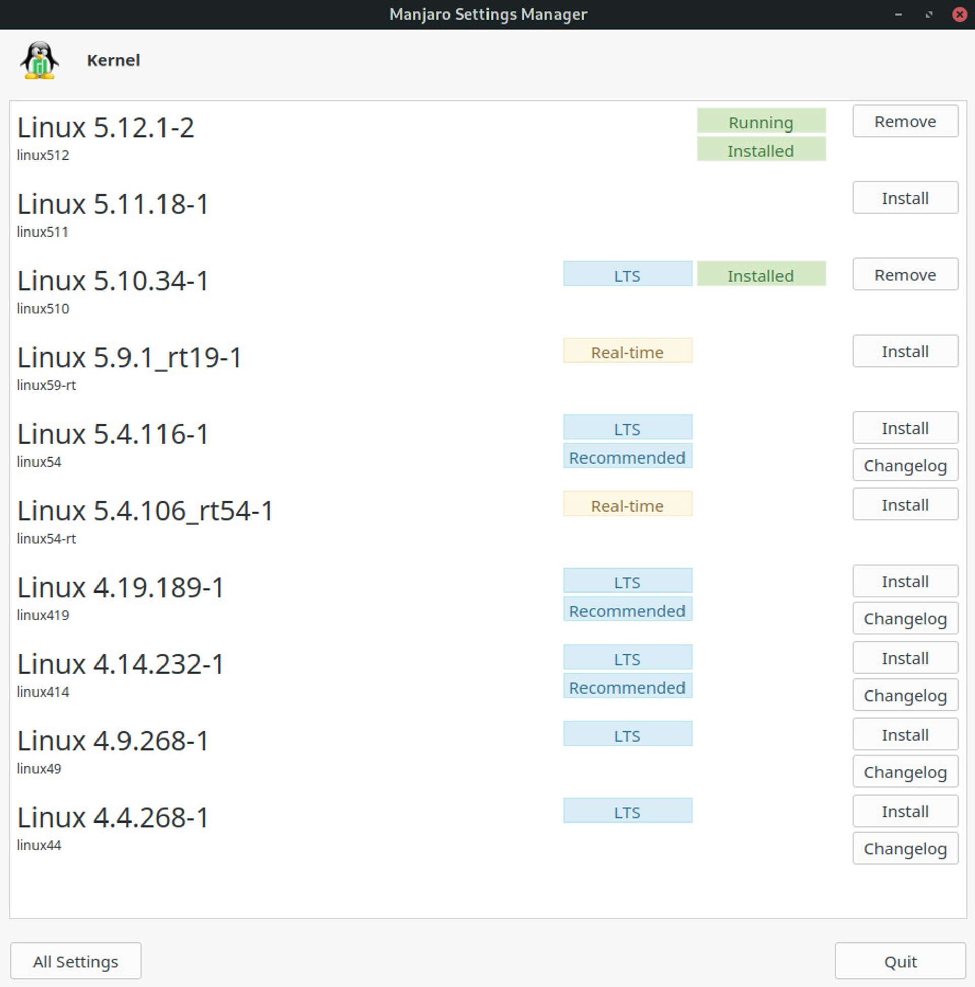 Manjaro kernel manager